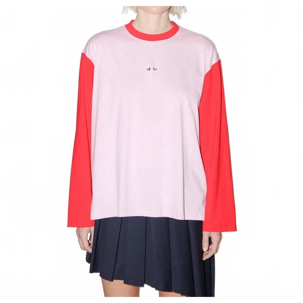 NEW KKCO contrast long sleeve box tee in pink /red
